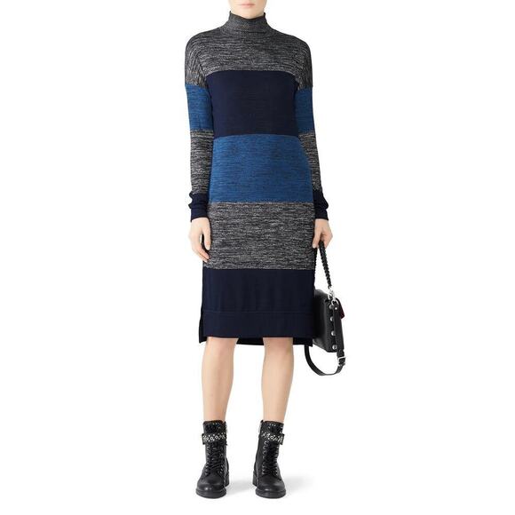Rag & Bone Bowery Sweater Dress Long Sleeve Turtleneck Colorblock Striped Large - Picture 1 of 9